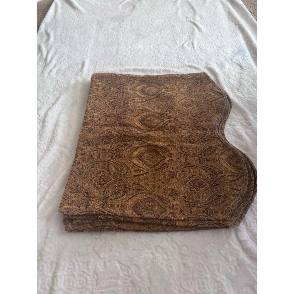 4 Vintage 80s 90s Valance Curtain Tapestry Brown Textured Scalloped 52” X 22”